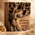 1st Anniversary Paper Gift Alternative, Tree of Life Book Block Sculpture, 3D Solid Walnut Wood Personalized Couple Name
