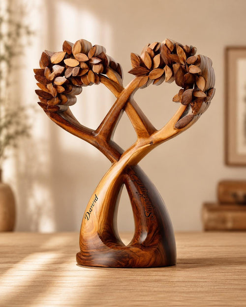 Custom Walnut Heart Tree Sculpture | Personalized Anniversary Keepsake, Couple Gift