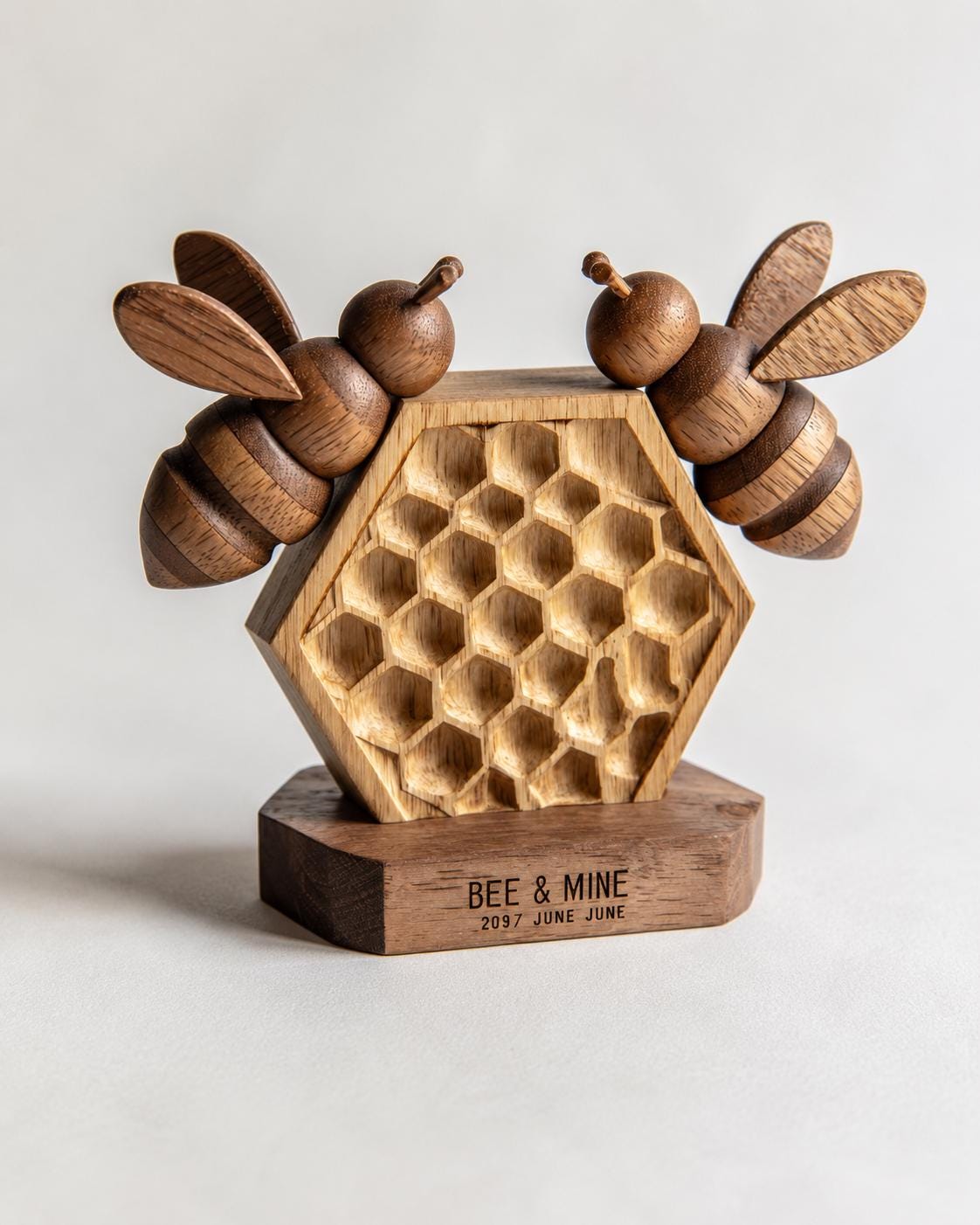 Personalized Walnut Bee Honeycomb Sculpture | Romantic Couple Anniversary Gift