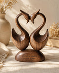 Walnut Wood Swan Sculpture | Anniversary Wedding Gift, Couple Love Token Desk Decor