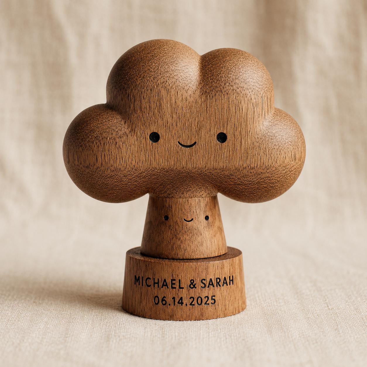 Smiling Walnut Couple Sculpture, Personalized Anniversary Keepsake, Custom Names Date Wedding Gift