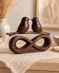 Walnut Wood Lovebirds Infinity Sculpture | Custom Anniversary Romance Art Desk Decor