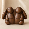 Custom Wooden Bunny Couple Sculpture | Biomorphic Walnut Anniversary Keepsake