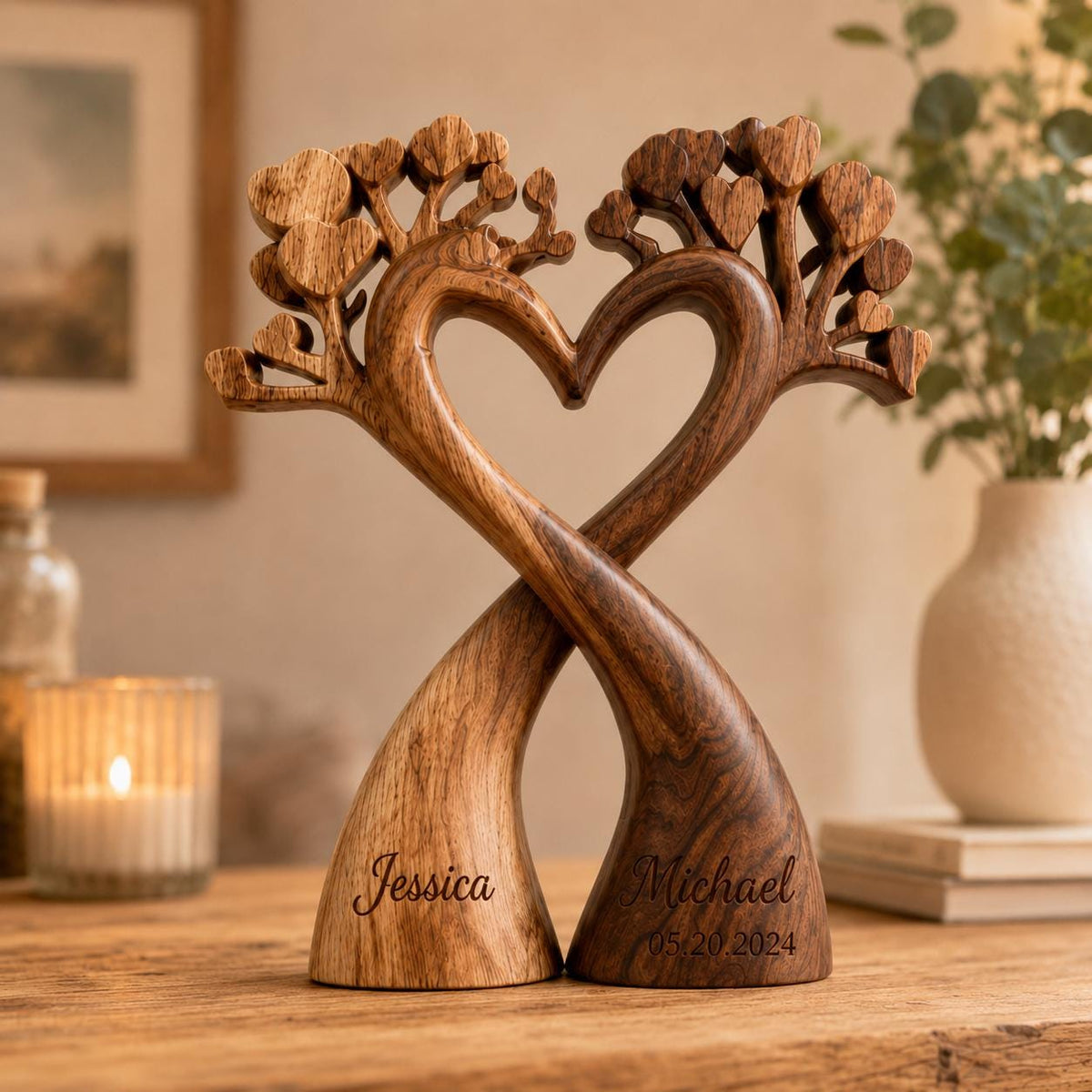 Personalized Infinity Tree of Life Sculpture | Walnut Wood Anniversary Gift for Couples
