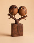 Engagement Gift for Couple, Kissing Lovebirds on Branch Sculpture, 3D Solid Walnut Wood Personalized Wedding Cake Topper