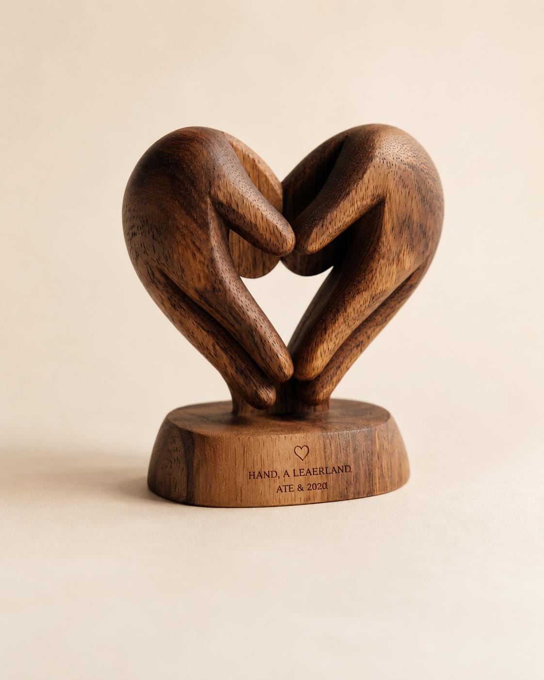 Personalized Walnut Heart Hands Sculpture | Custom Couple Romance Art Desk Decor