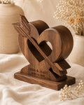Walnut Wood Arrow Through Heart Sculpture | Custom Anniversary Romance Art Desk Decor