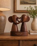 Solid Walnut Elephant Couple Sculpture | Anniversary Romance Desk Decor