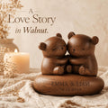 Solid Walnut Bear Couple Keepsake, Anniversary Wedding Gift, Organic Pebble Base