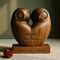 Walnut Wood Owl Couple Sculpture | Anniversary Love Token Desk Decor