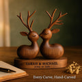 Woodland Wedding Gift, Kissing Deer Couple Antler Sculpture, 3D Solid Walnut Wood Personalized Rustic Anniversary Cabin 