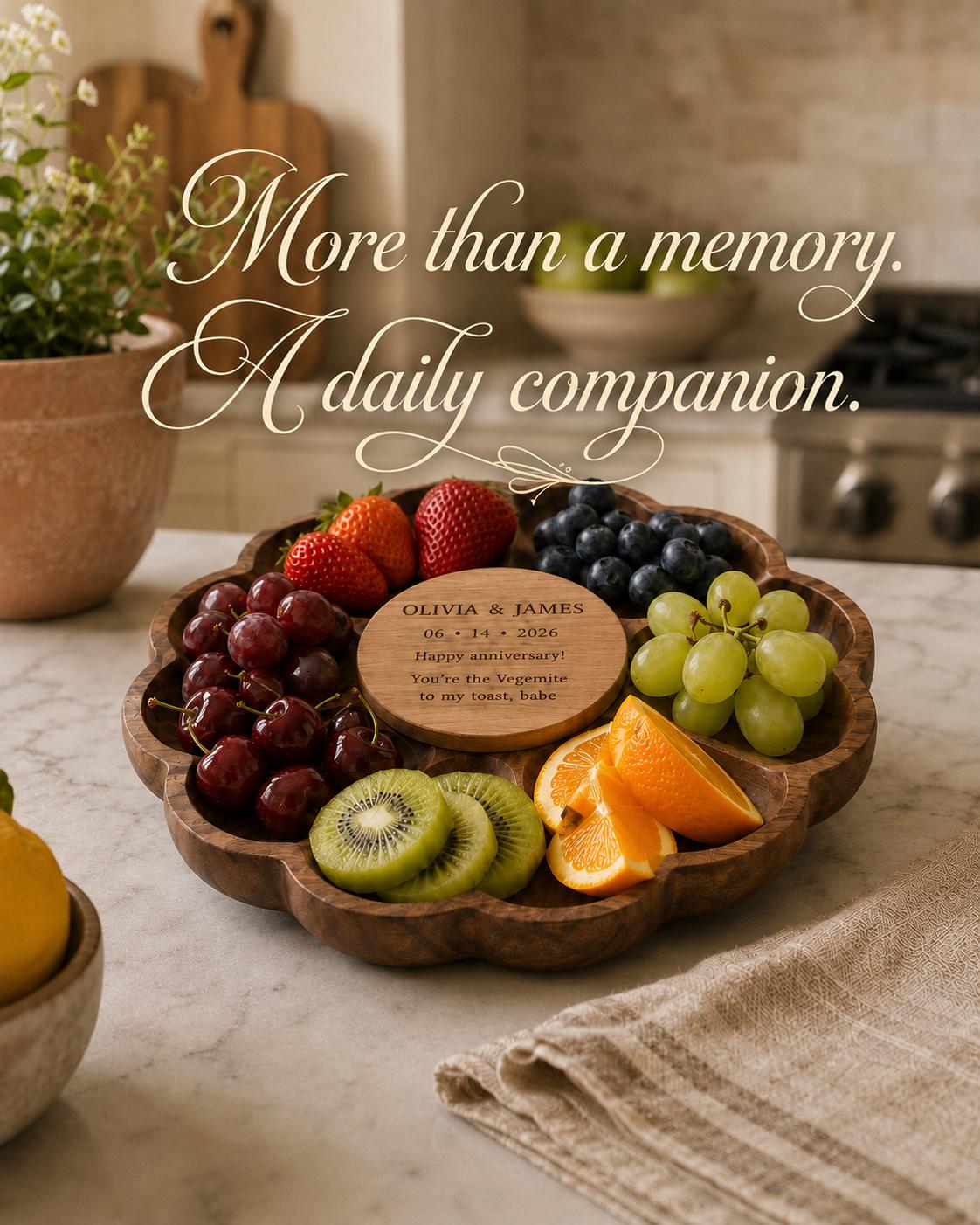 Custom Wood Fruit Tray: Anniversary Platter, Geometric Flower Serving Dish
