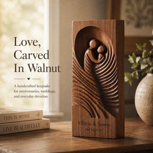 3D Walnut Wood Family Sculpture, Custom Names Keepsake, Anniversary Home Decor