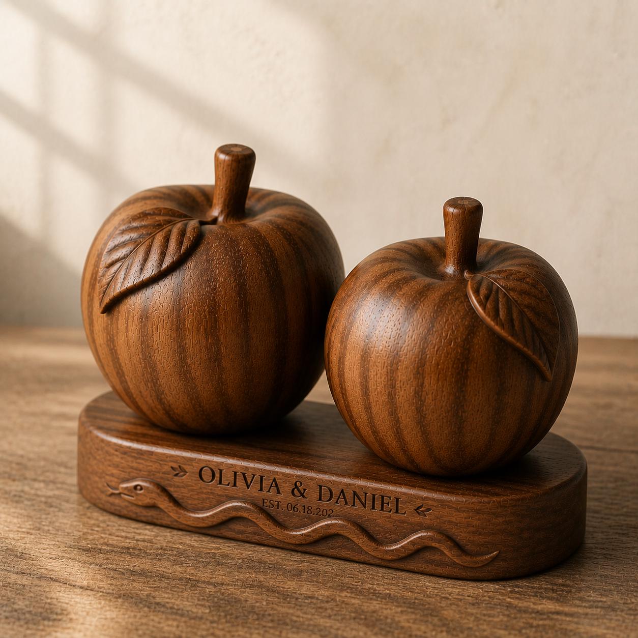 First Home Wedding Gift, Adam and Eve Twin Apples Sculpture, 3D Solid Walnut Wood Symbolic Anniversary Keepsake, Persona