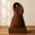 Mothers Day Gift from Kids, Family Portrait Spiral Wave Sculpture Vertical, 3D Solid Walnut Wood Personalized Anniversar