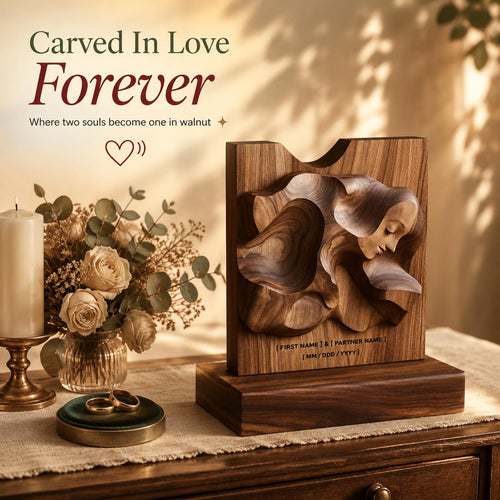 3D Walnut Wood Carving Sculpture, Woman Profile, Minimalist Art Statue, Custom Names
