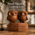 Wedding Gift for Best Friend, Big Eyed Baby Owl Couple Sculpture, 3D Solid Walnut Wood Kawaii Anniversary Keepsake, Cust