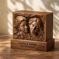 Personalized Sister Gift or Same Sex Wedding Present, Two Sleeping Faces Relief Portrait, 3D Solid Walnut Wood Framed Ke