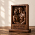 Wedding Anniversary Gift for Wife, Couple Embrace Portrait Relief, 3D Solid Walnut Wood Framed Memory Block, Personalize