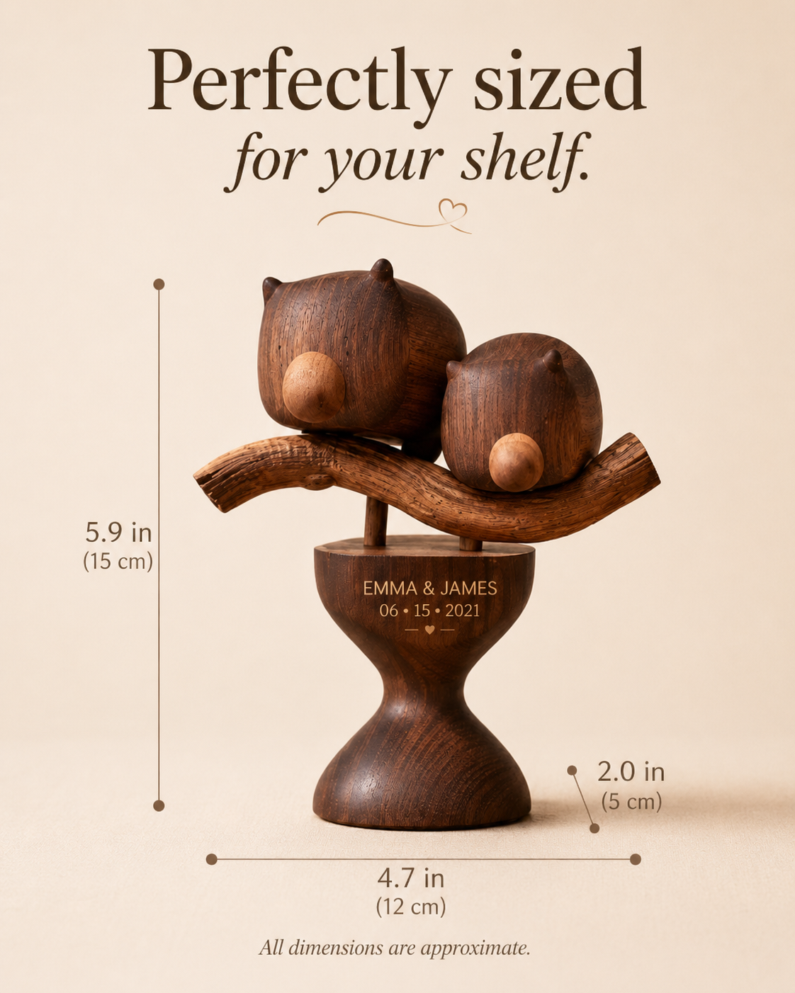 Walnut Bear Couple Shelf — angle 1