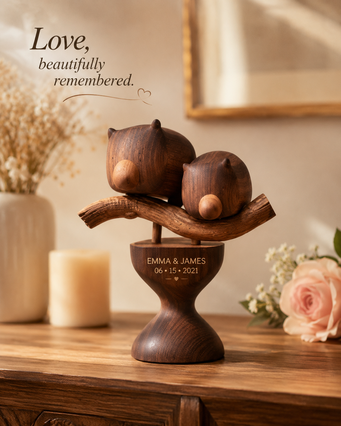 Walnut Bear Couple Shelf — angle 3