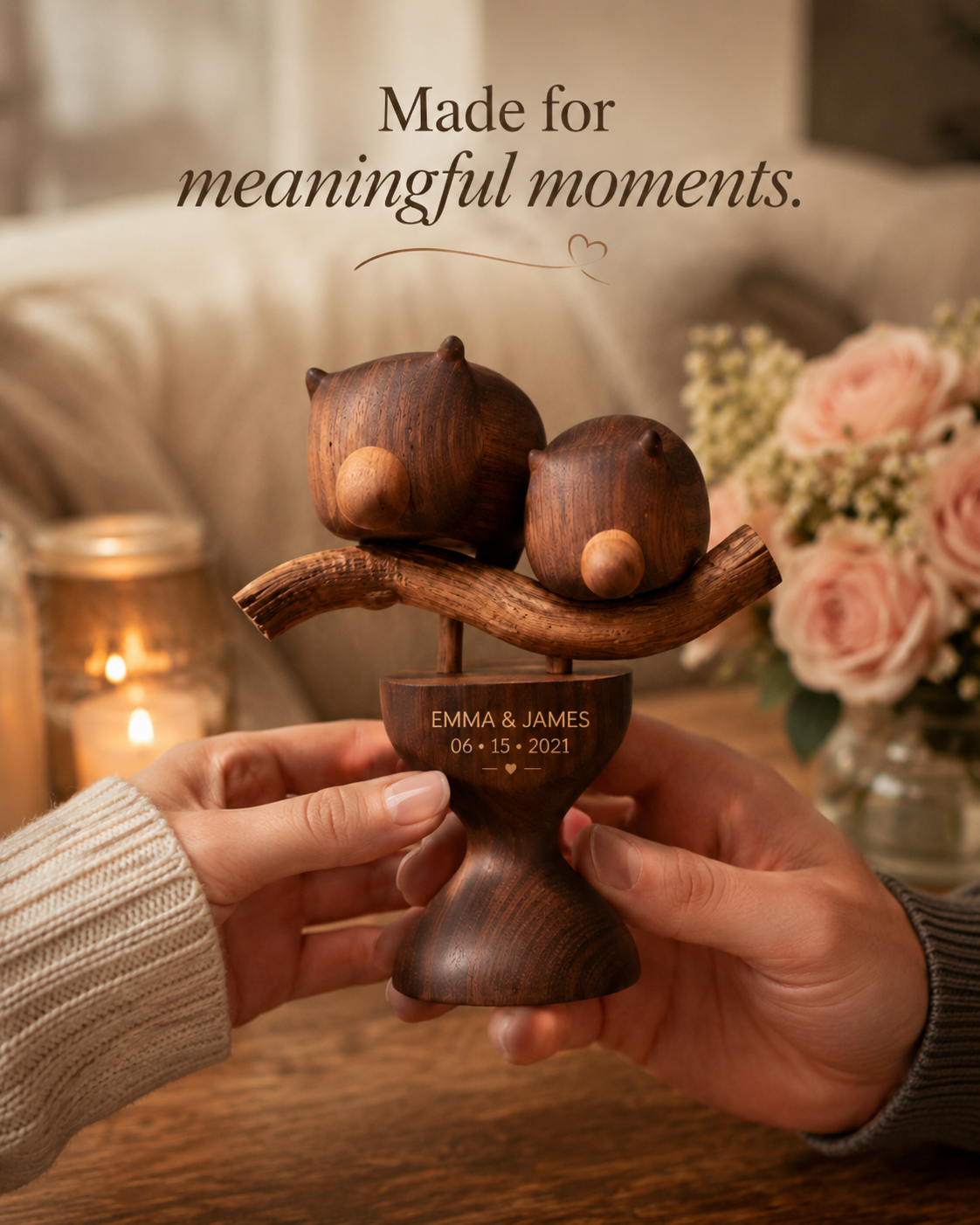 Walnut Bear Couple Shelf — angle 4