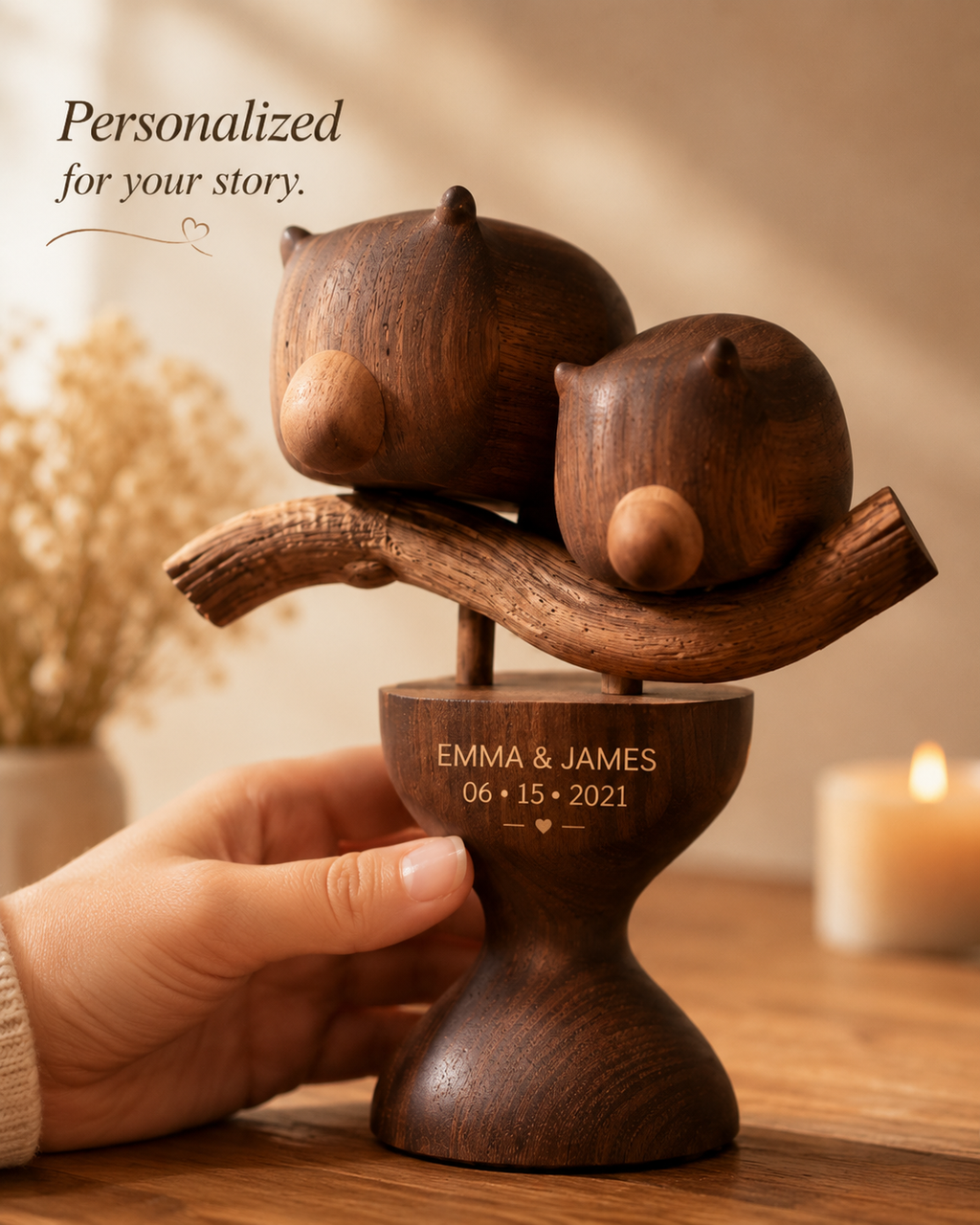 Walnut Bear Couple Shelf — angle 6
