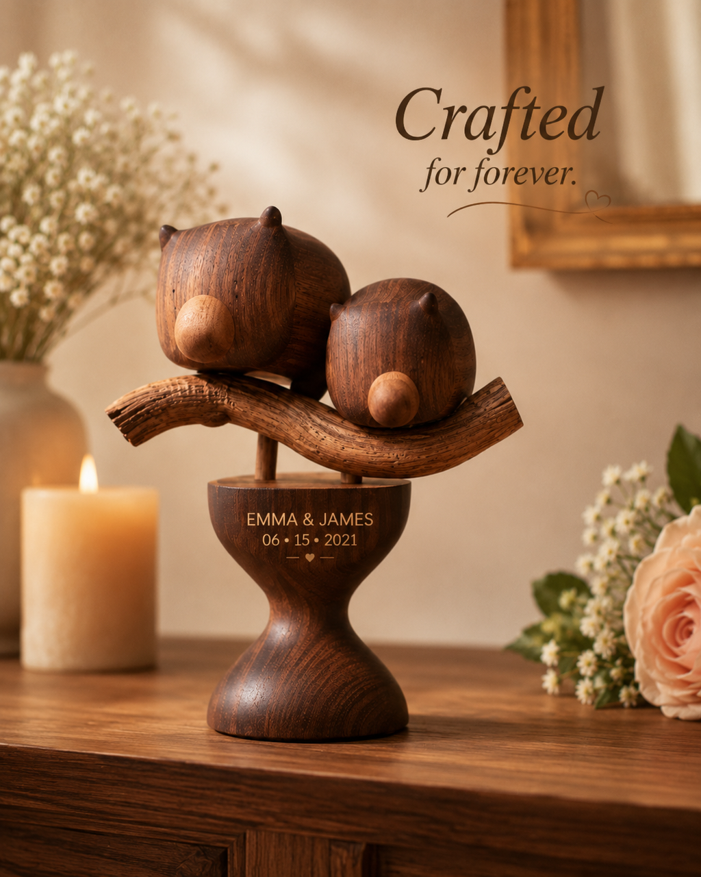 Walnut Bear Couple Shelf — angle 7