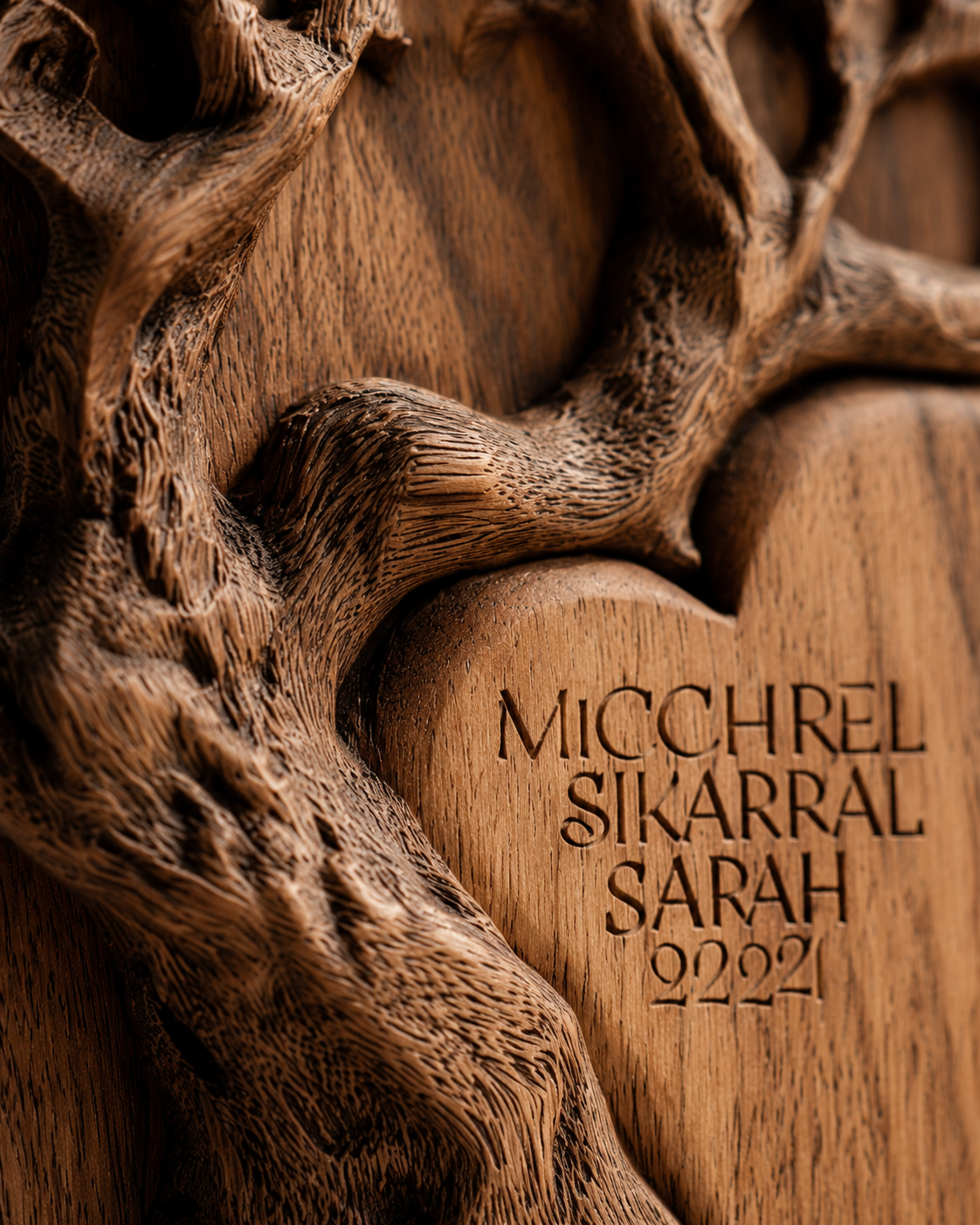 Walnut Carved Tree Heart Block — angle 6