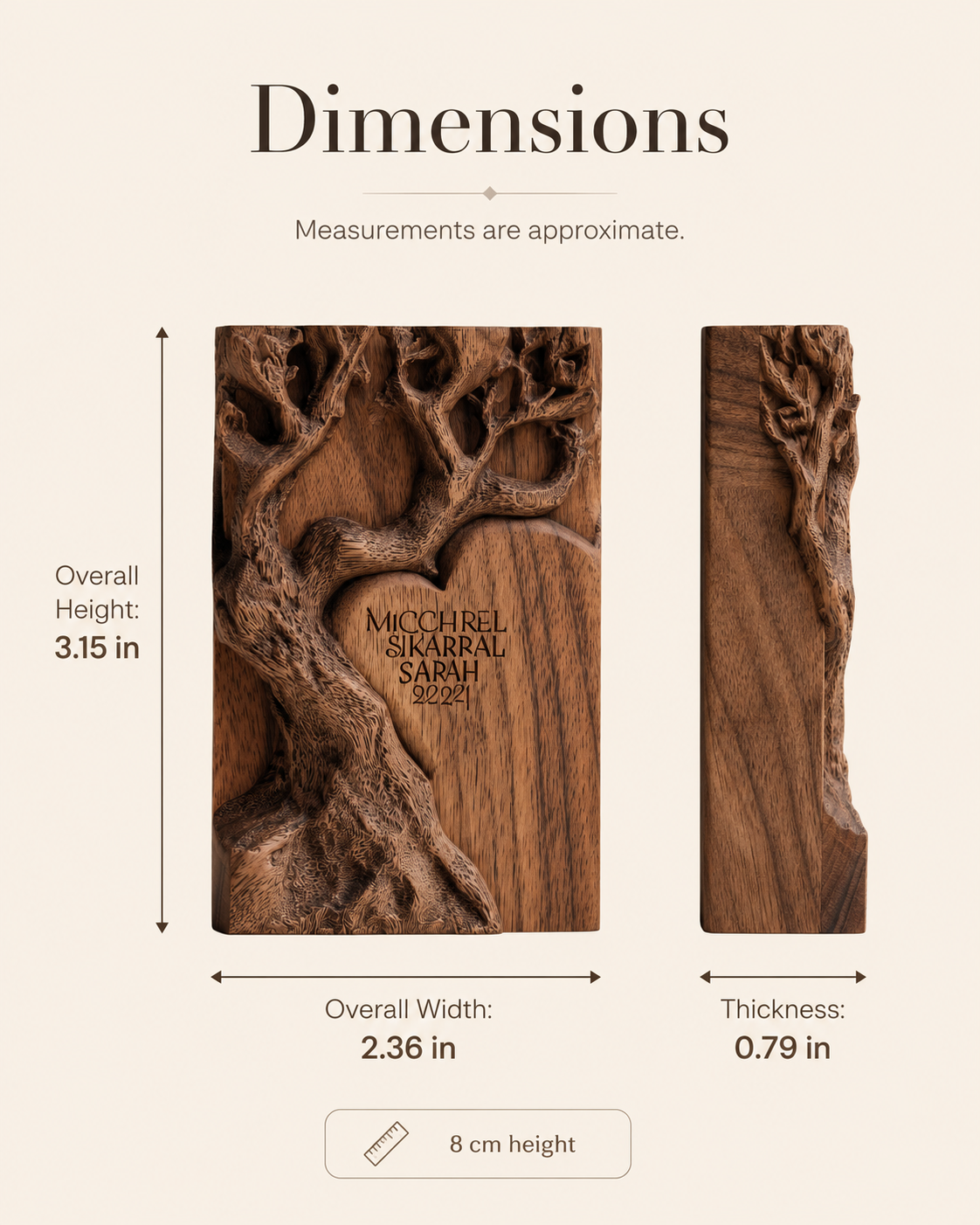 Walnut Carved Tree Heart Block II — angle 8