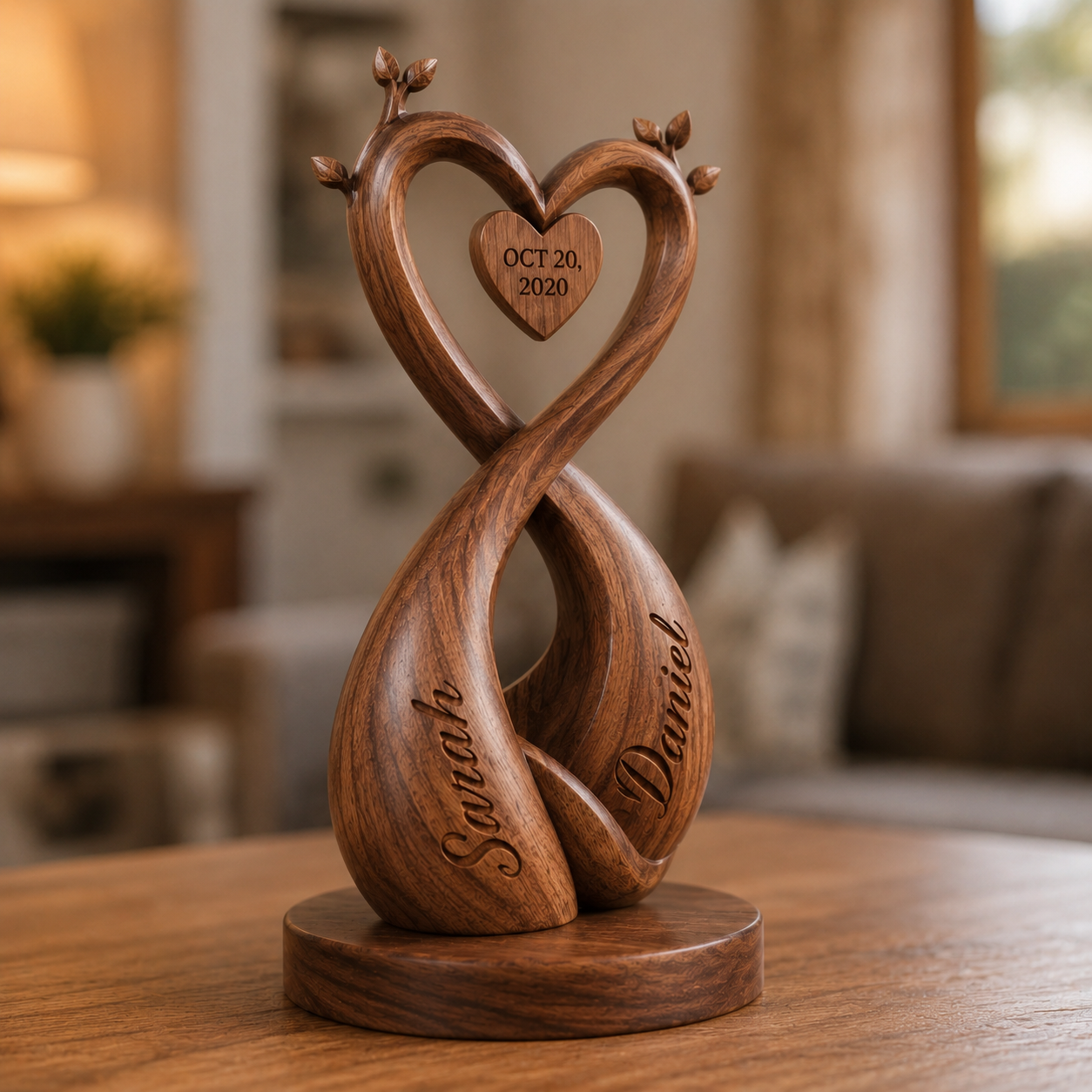 Walnut Double Infinity Heart Crown — angle 2