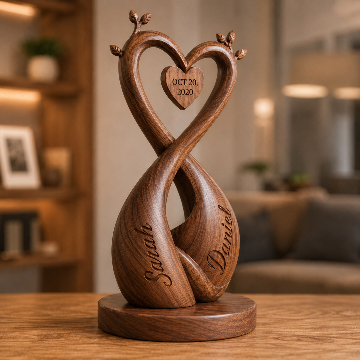 Walnut Double Infinity Heart Crown — angle 3