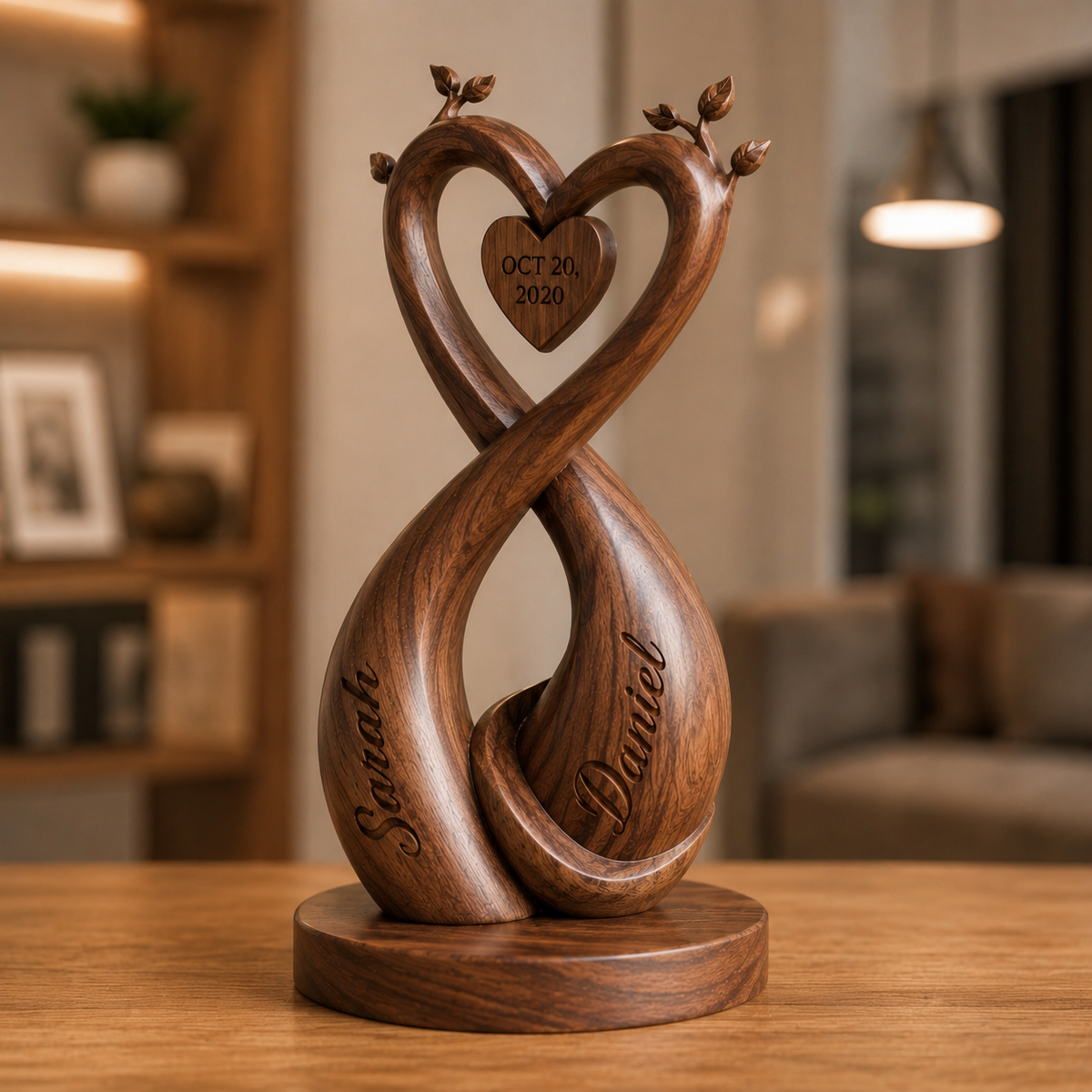 Walnut Double Infinity Heart Crown — angle 4