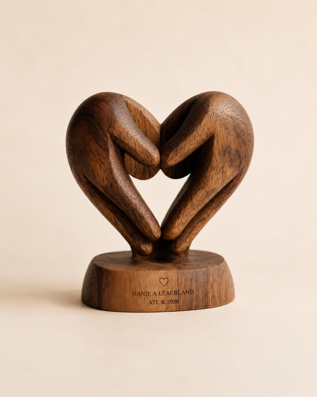 Walnut Heart Hands Keepsake — angle 2