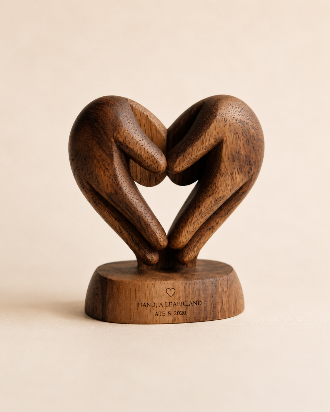 Walnut Heart Hands Keepsake — angle 2