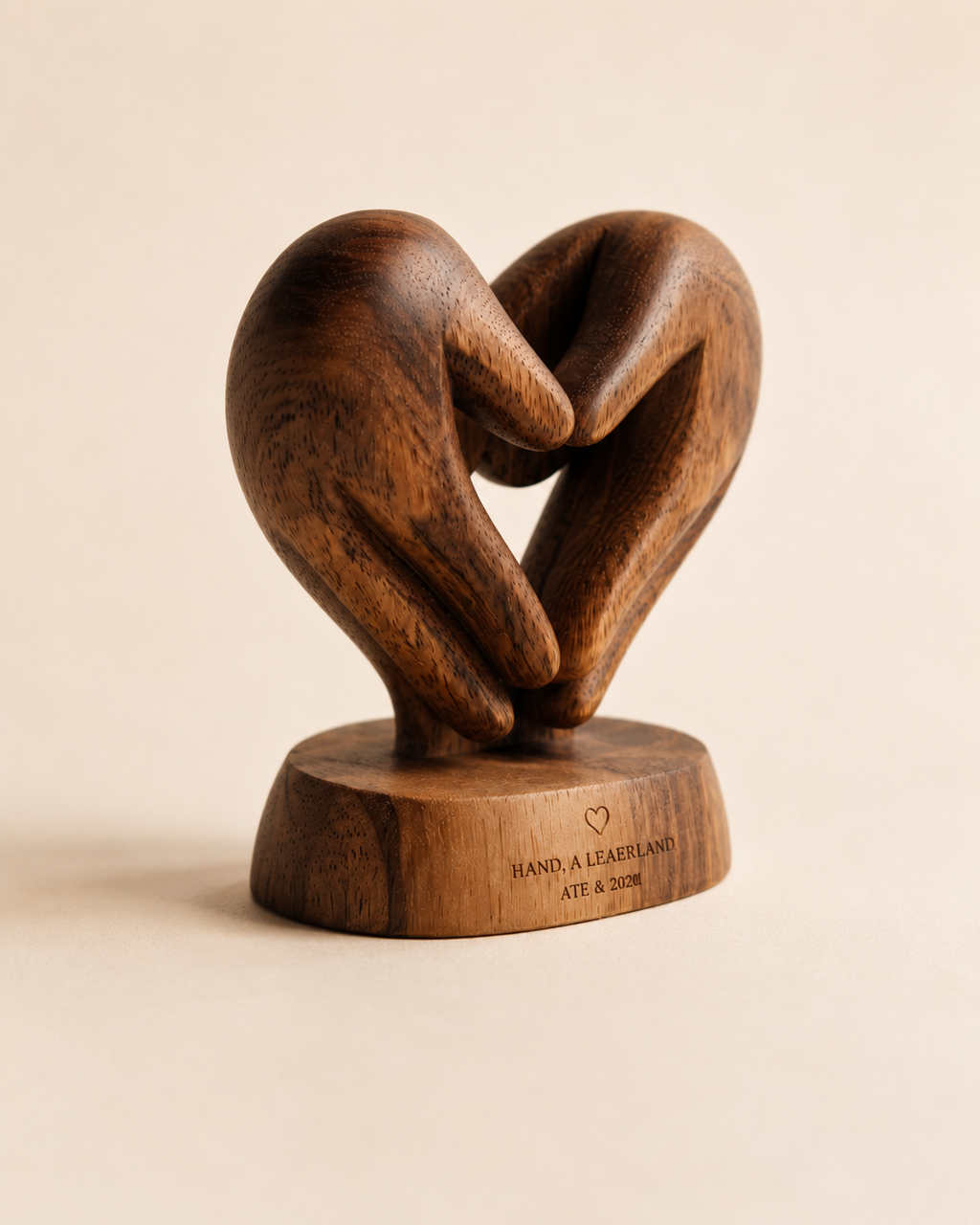 Walnut Heart Hands Keepsake — angle 3