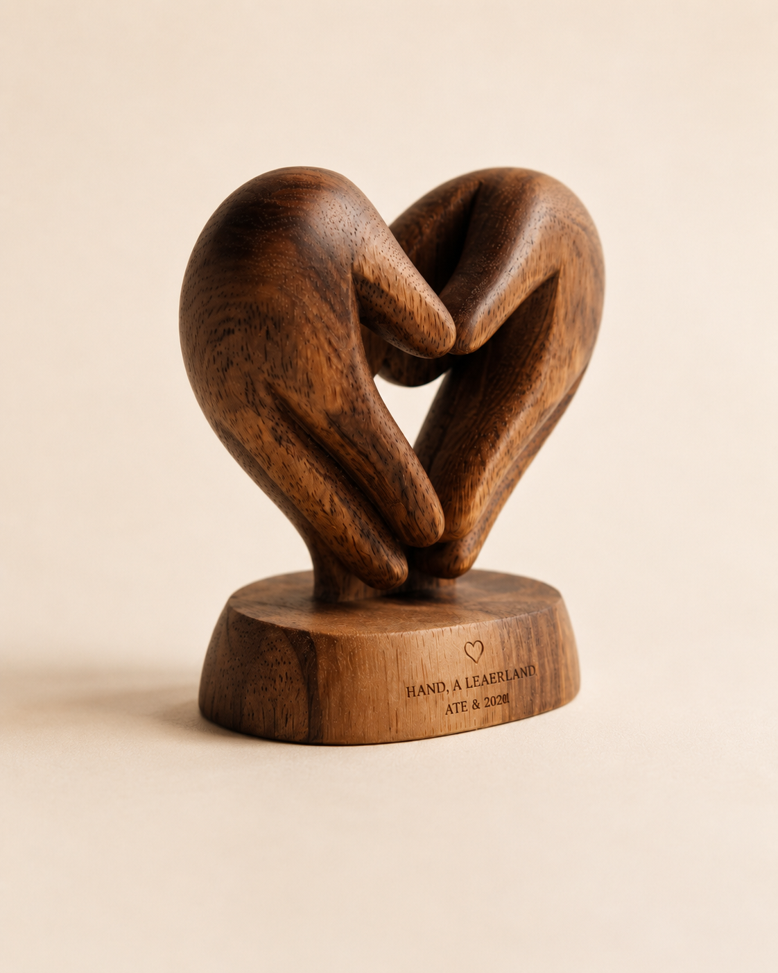 Walnut Heart Hands Keepsake — angle 3