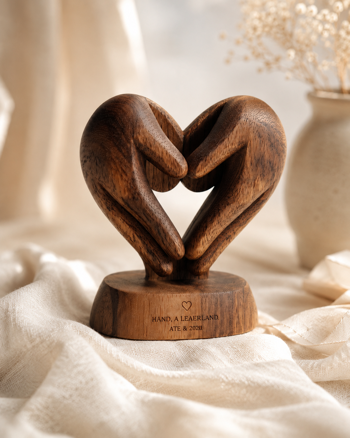 Walnut Heart Hands Keepsake — angle 5