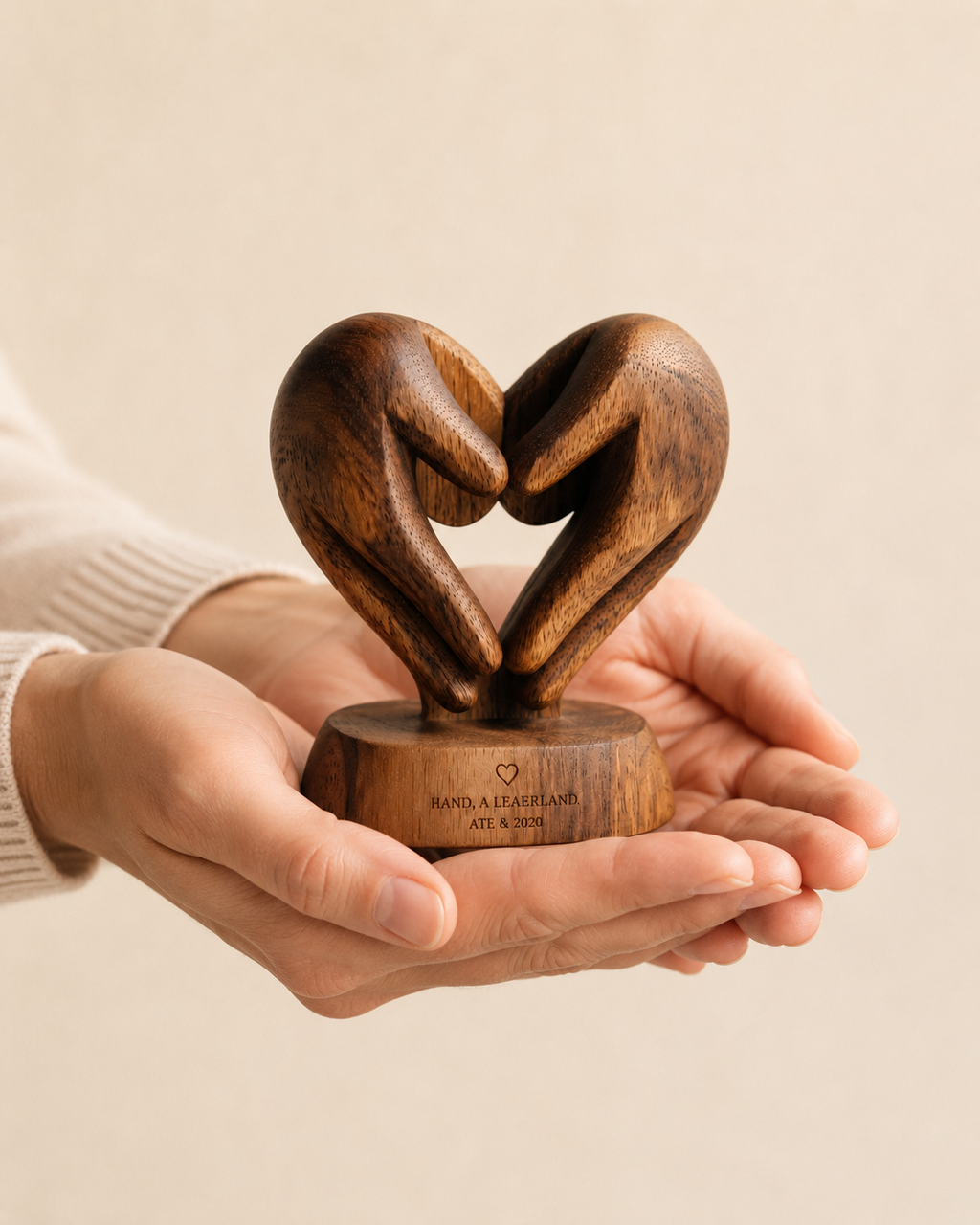 Walnut Heart Hands Keepsake — angle 7