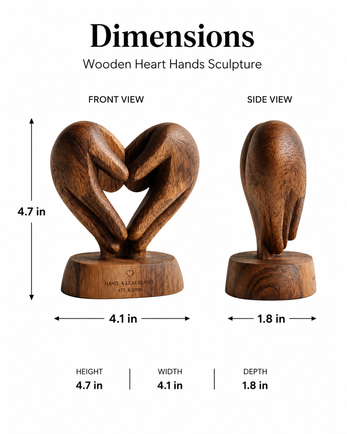Walnut Heart Hands Keepsake — angle 8