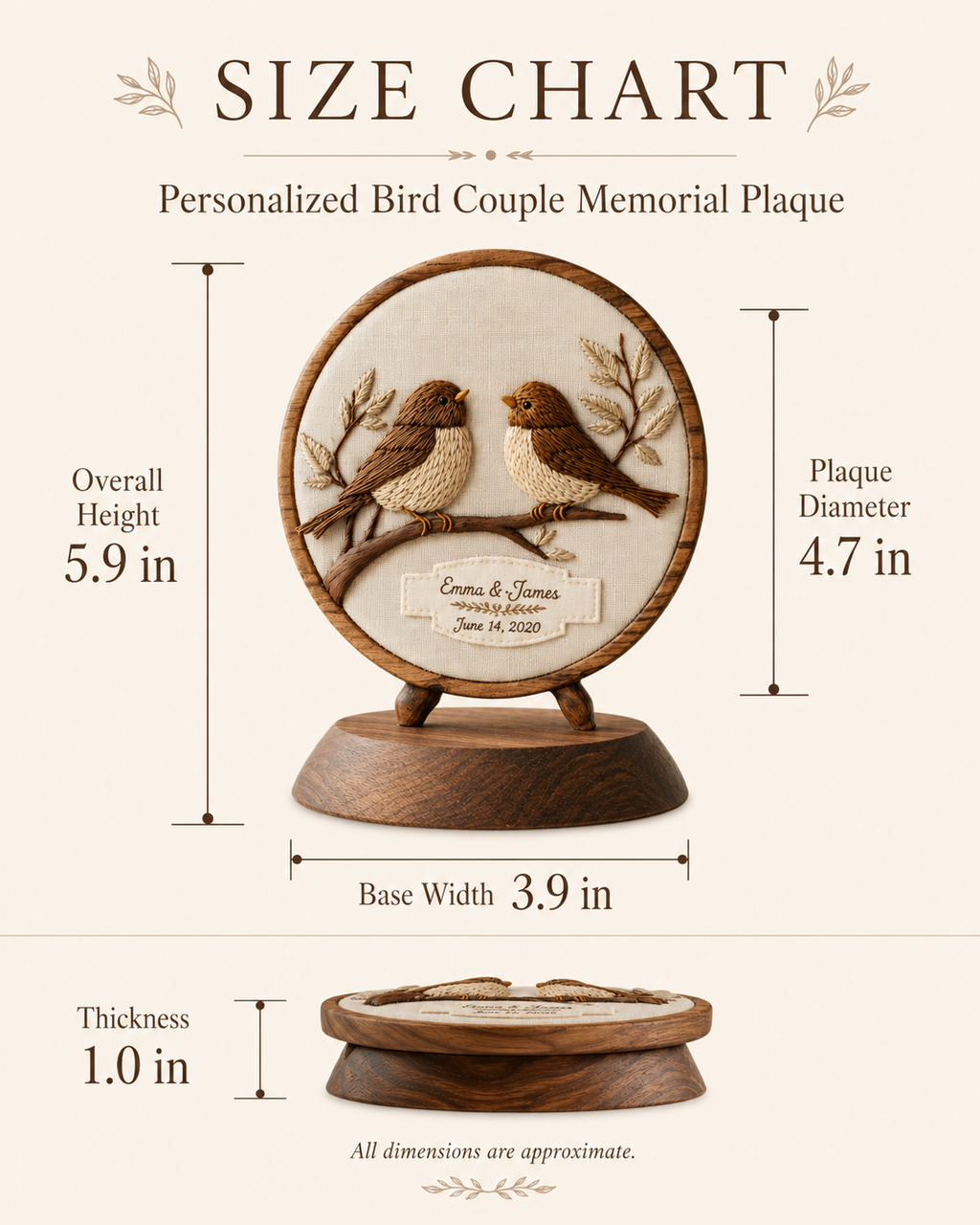 Walnut Lovebird Embroidered Round — angle 8