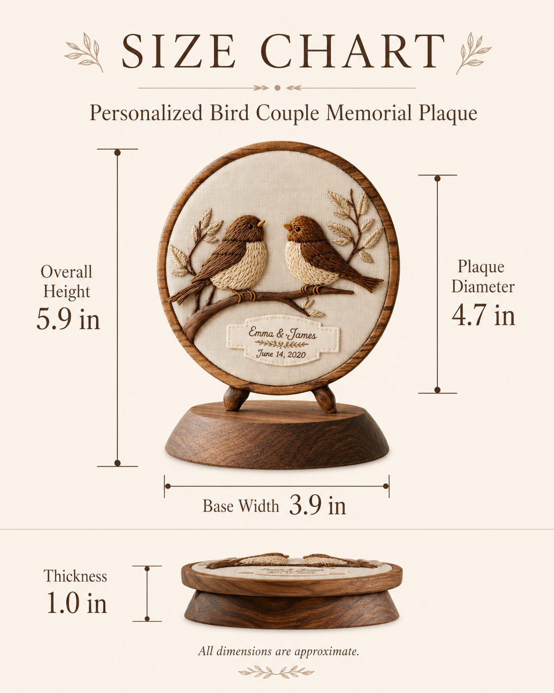 Walnut Lovebird Embroidered Round — angle 8