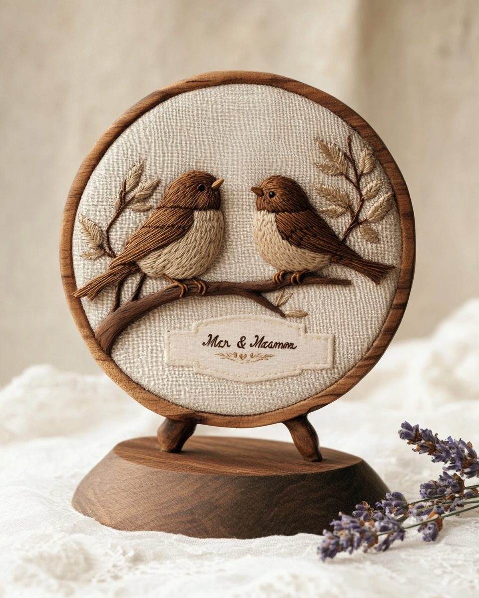 Walnut Lovebird Embroidered Round — angle 9