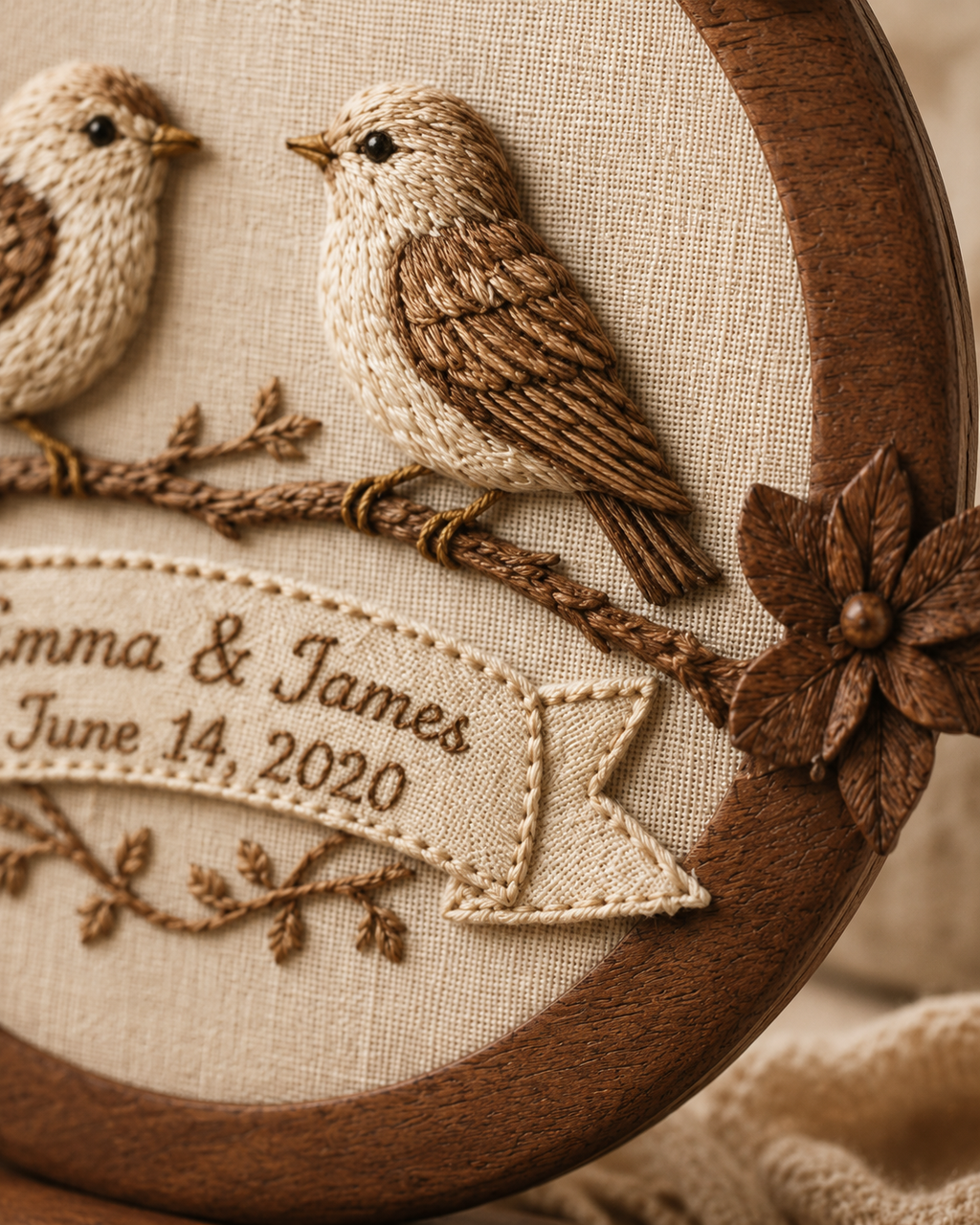 Walnut Lovebird Embroidered Wreath — angle 4