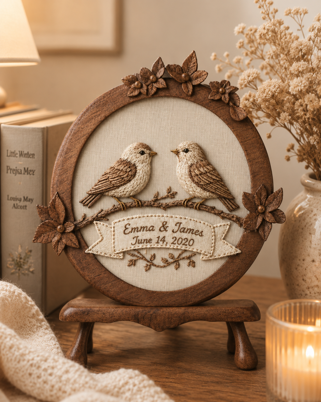 Walnut Lovebird Embroidered Wreath — angle 5