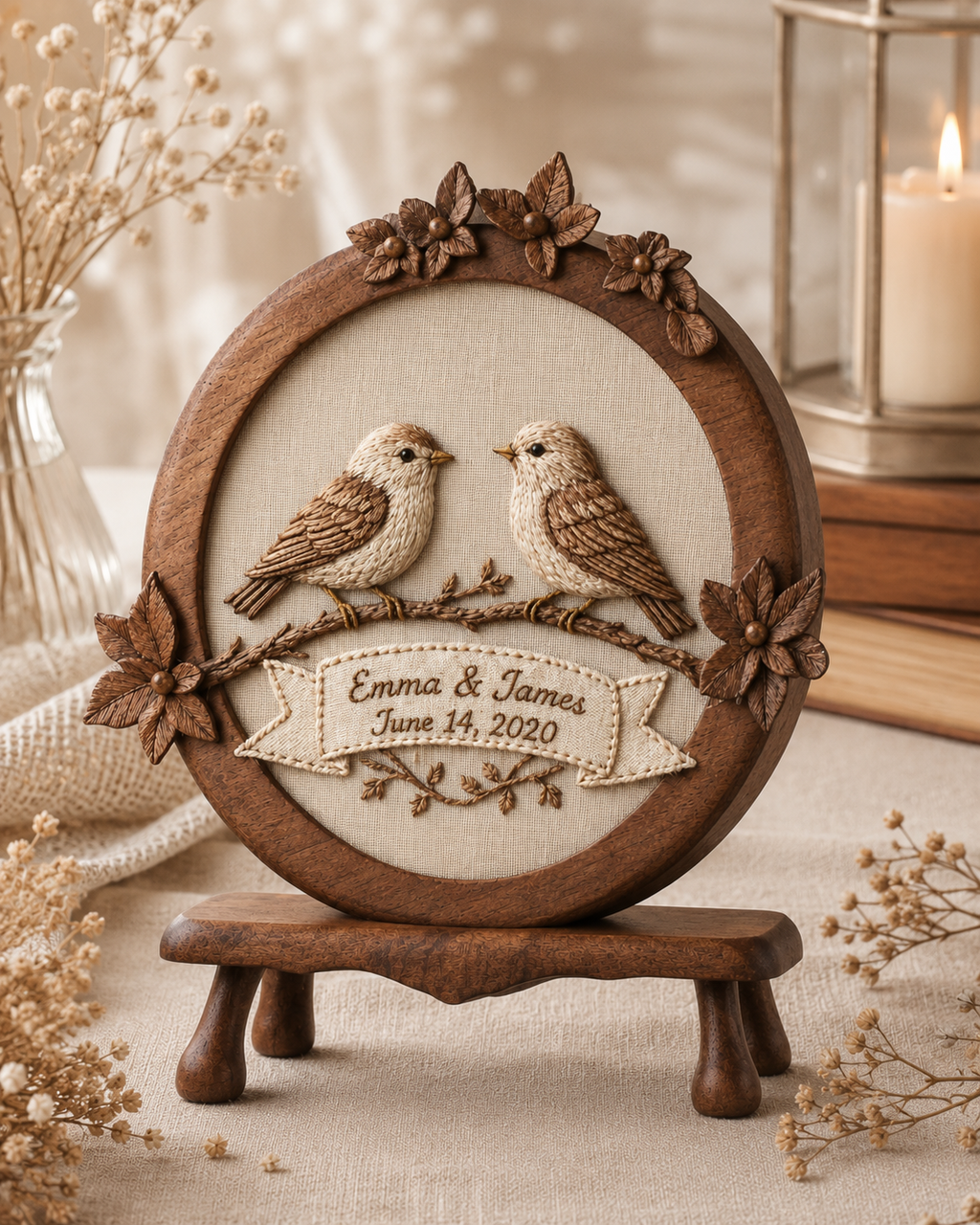 Walnut Lovebird Embroidered Wreath — angle 6