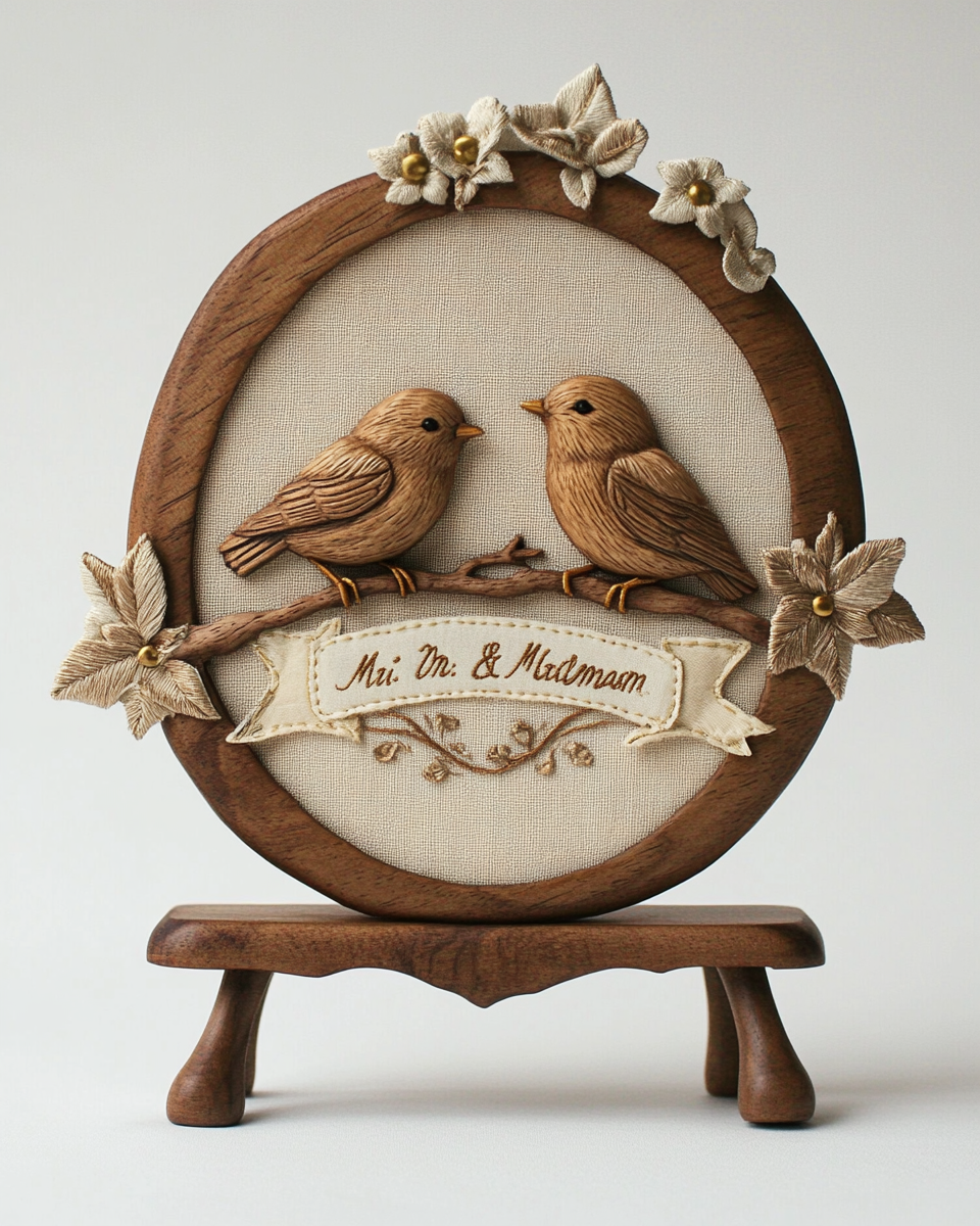 Walnut Lovebird Embroidered Wreath — angle 8