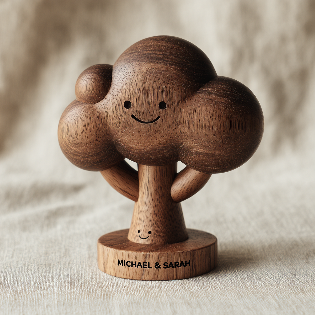 Walnut smile tree studio product shot on soft linen