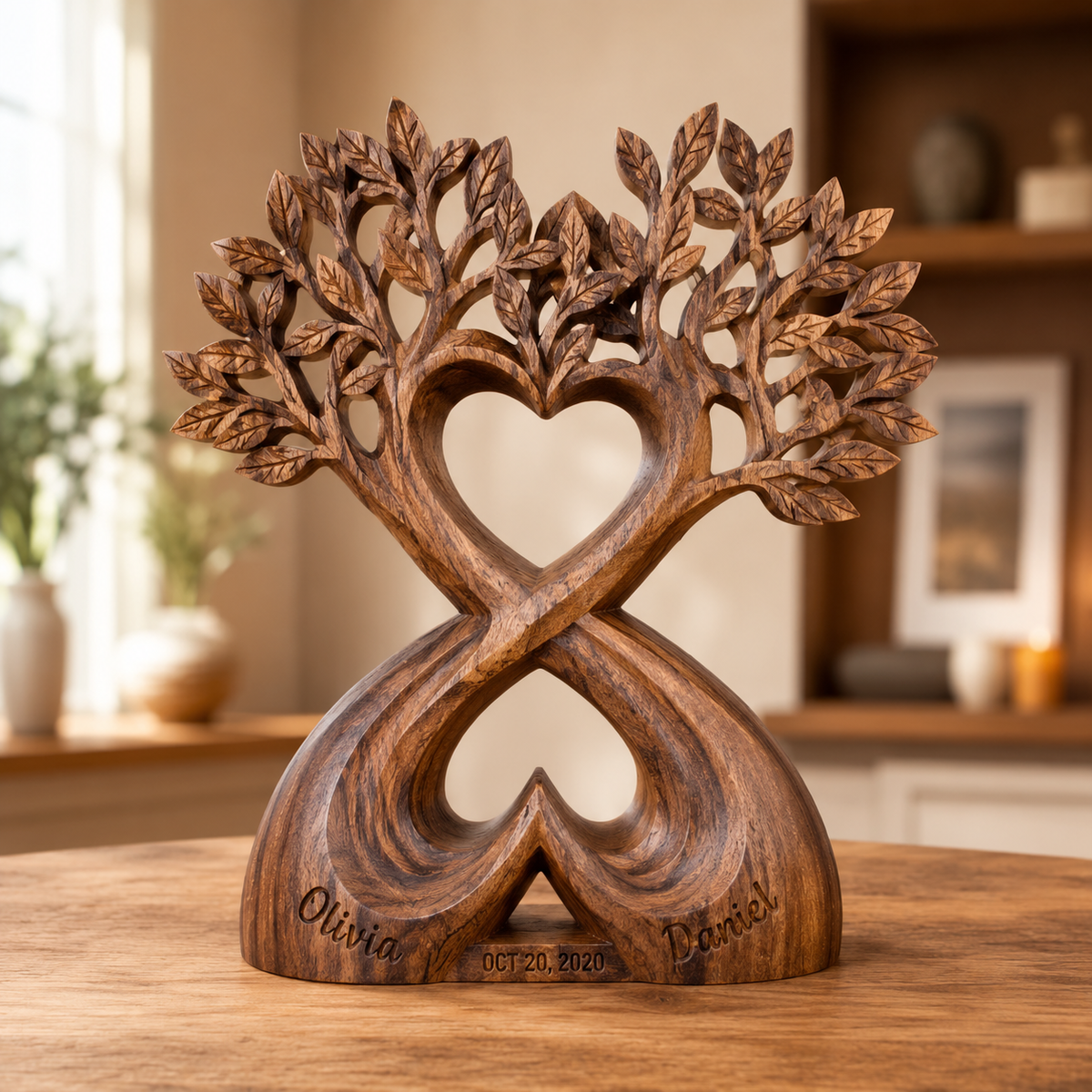 Walnut Tree of Life Double Heart — angle 1