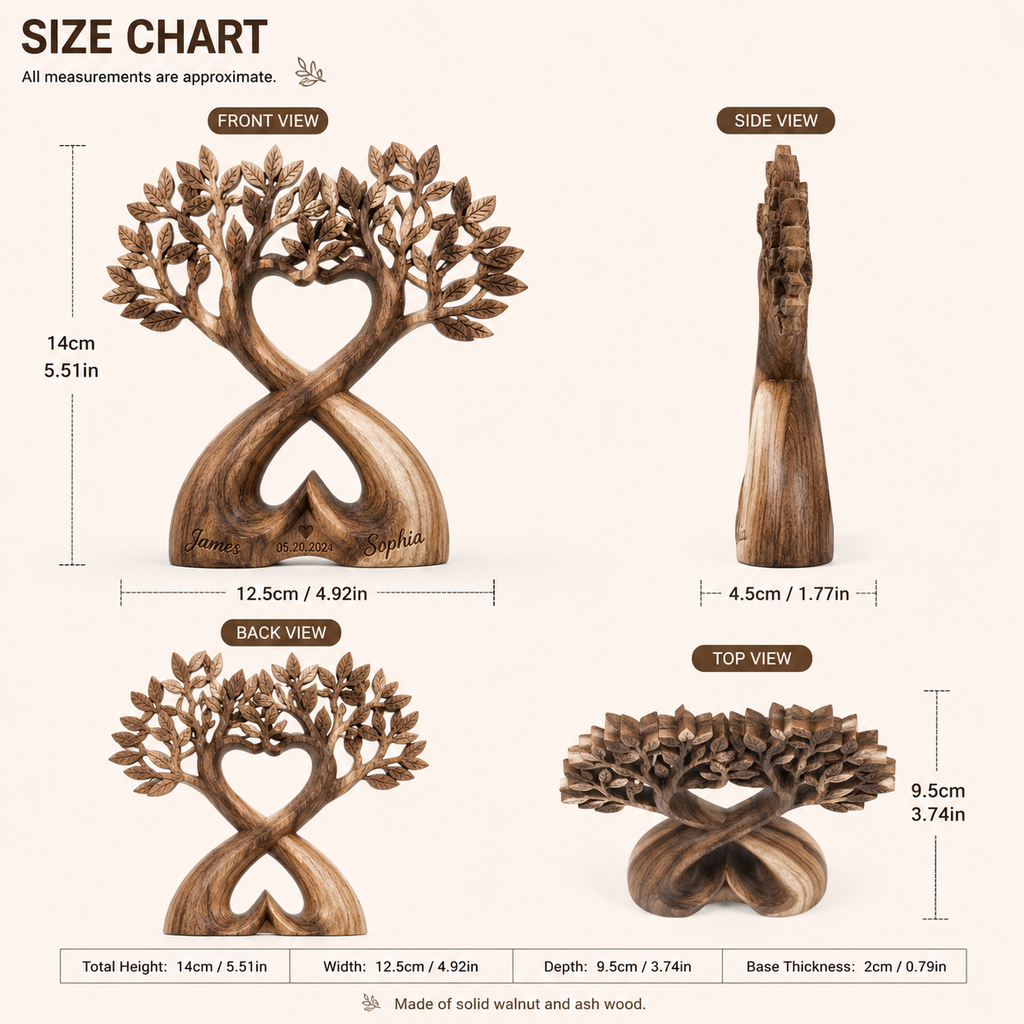 Walnut Tree of Life Double Heart — angle 5